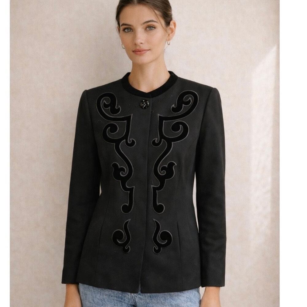 Vintage 90s Liz Claiborne Black Wool Long Blazer Small